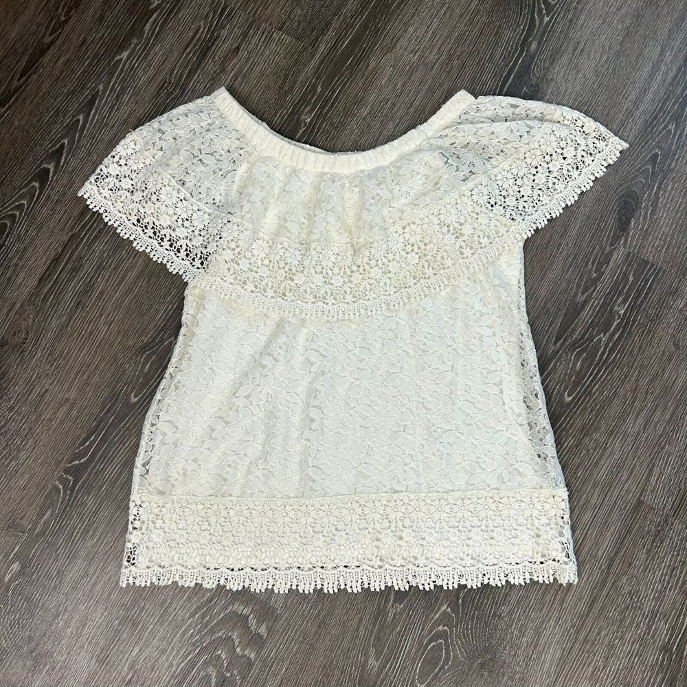 Soft Surroundings Women's Off the Shoulder White Lace Summer Blouse Size S